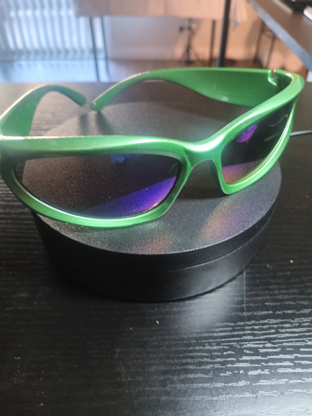 Green Sport Sunglasses with Purple Mirror Lenses
